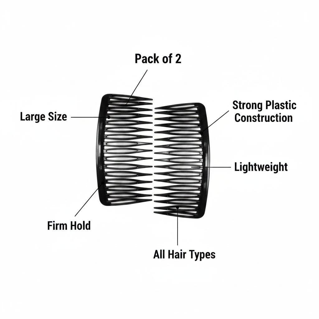 Annie Side Combs Large, 2 Count, Black
