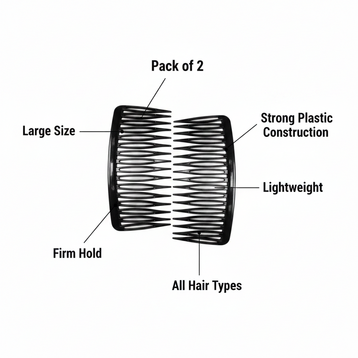 Annie Side Combs Large, 2 Count, Black