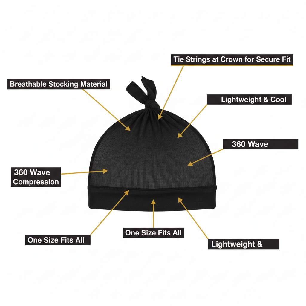 Mr. Durag Stocking Tie Cap, 1 Count, Black