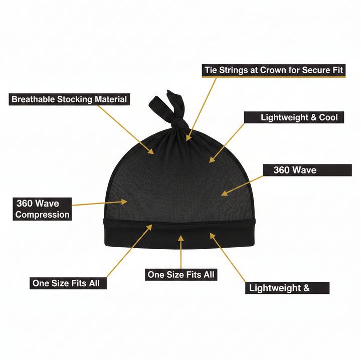Mr. Durag Stocking Tie Cap, 1 Count, Black