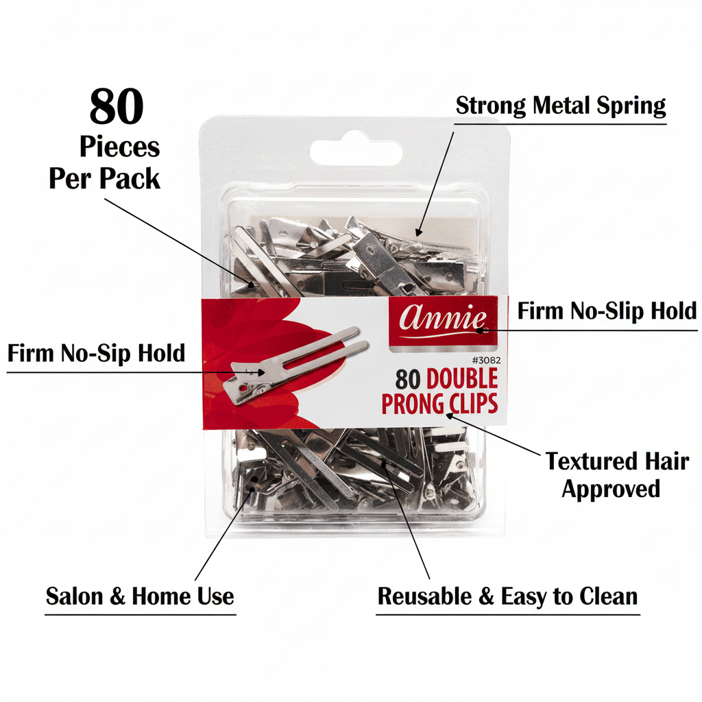 Annie Double Prong Metal Hair Clips, 80 Count, Silver