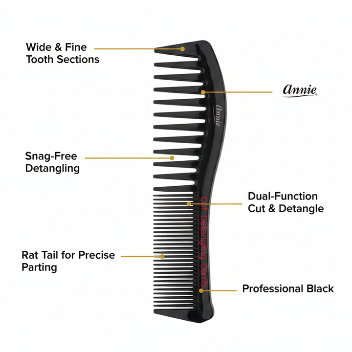 Annie Cut & Detangle Comb, 1 Count, Black