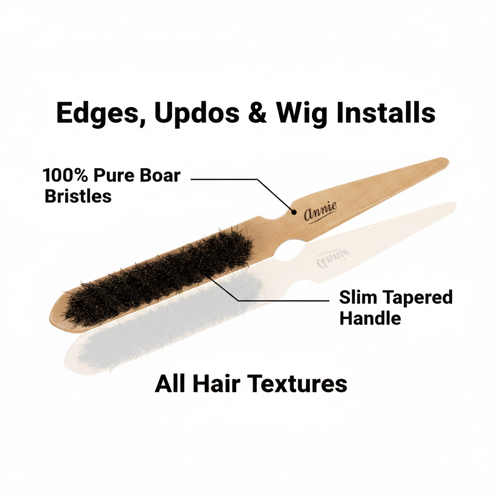 Annie Ultimate Edge & Updo Brush 100% Boar Bristle, 1 Count, Light Brown
