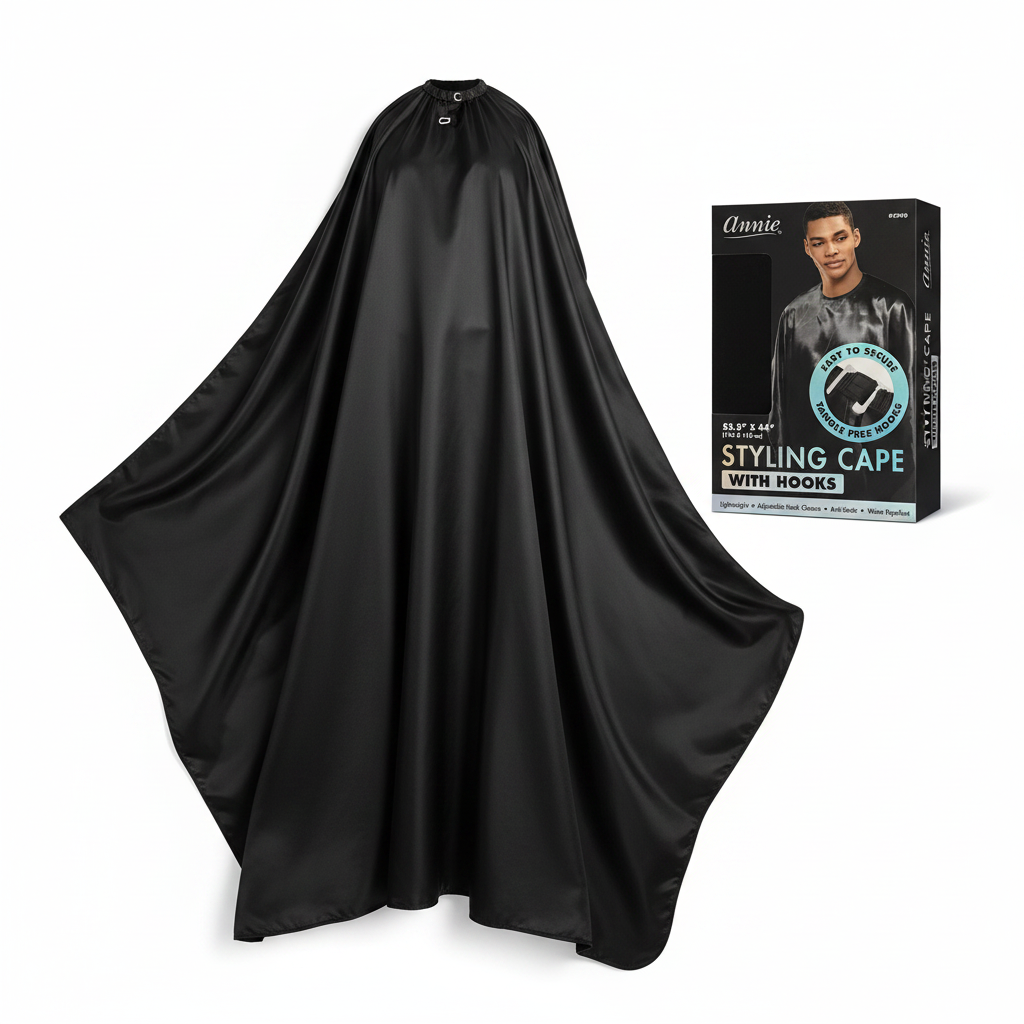 Annie Premium Styling Cape with Stretchable Hook, 1 Count, Black