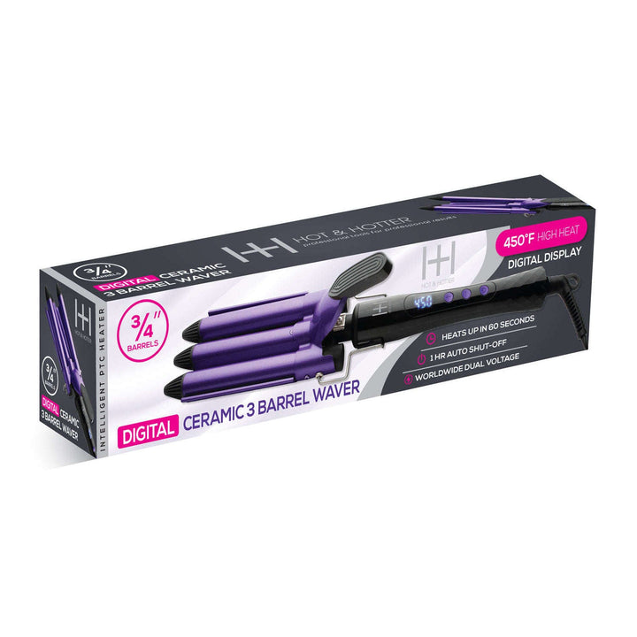 Hot & Hotter Digital Ceramic 3 Barrel Waver 3/4 Inch, 1 Count, Purple