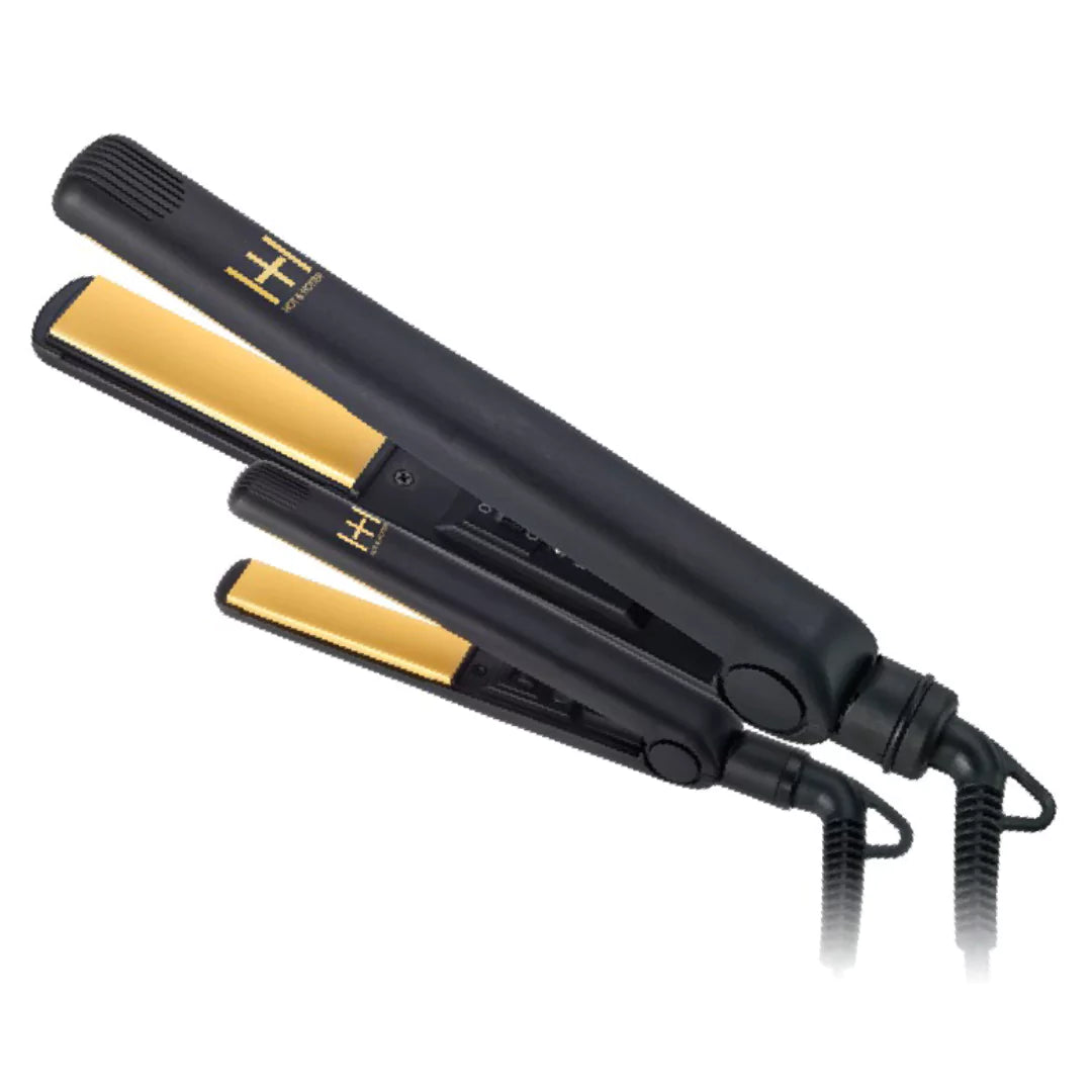 Hot & Hotter Gold Ceramic Electric Flat Iron Combo, 2 Count Hair Straightener, Black