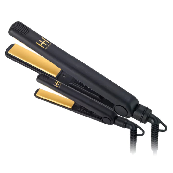 Hot & Hotter Gold Ceramic Electric Flat Iron Combo, 2 Count Hair Straightener, Black