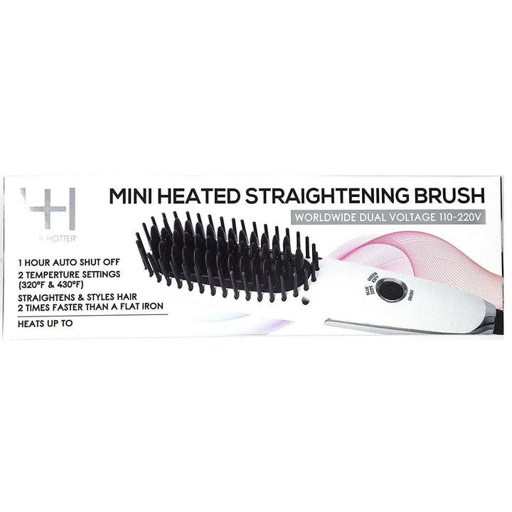 Hot & Hotter Mini Heated Straightening Brush, 1 Count Small Hot Styling Brush, White