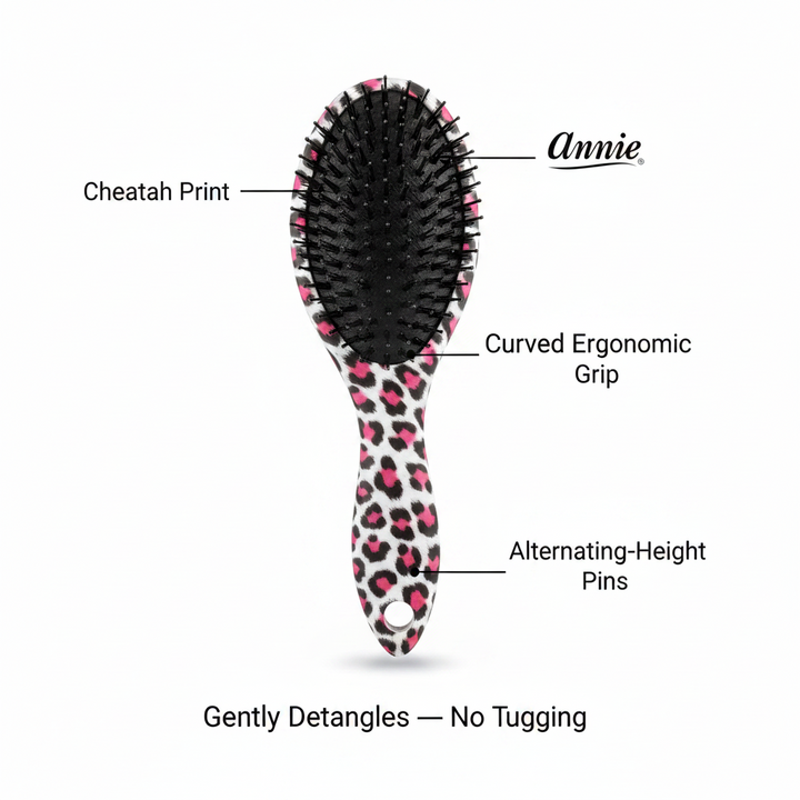 Annie Curved Handled Grip Detangler Brush, 1 Count, Cheetah