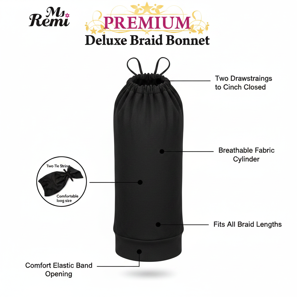Ms. Remi Deluxe Braid Bonnet, 1 Count, Black
