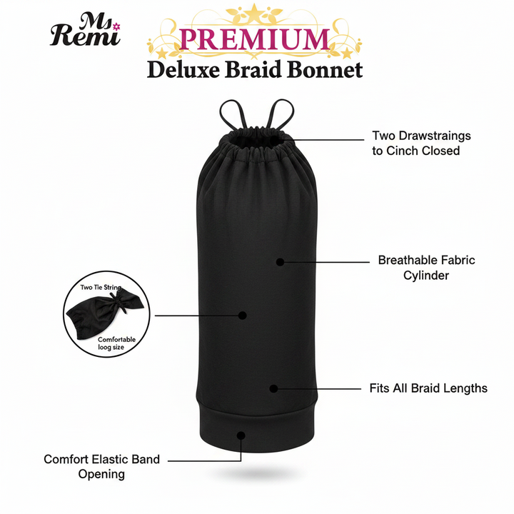 Ms. Remi Deluxe Braid Bonnet, 1 Count, Black
