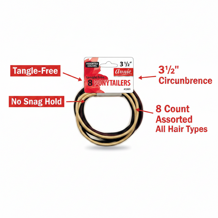 Annie Tangle Free Ponytailers, 8 Count, Assorted Colors