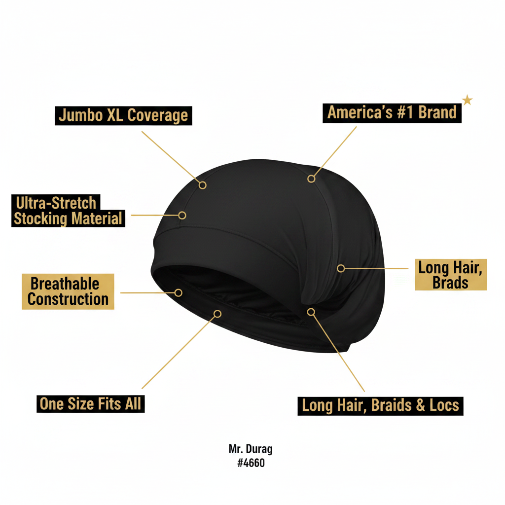 Mr. Durag Stylish Jumbo Stocking Cap, 1 Count, Black