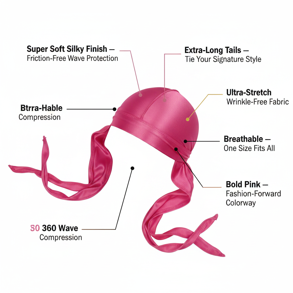 Mr. Durag Premium Deluxe Silky Durag, 1 Count, Pink