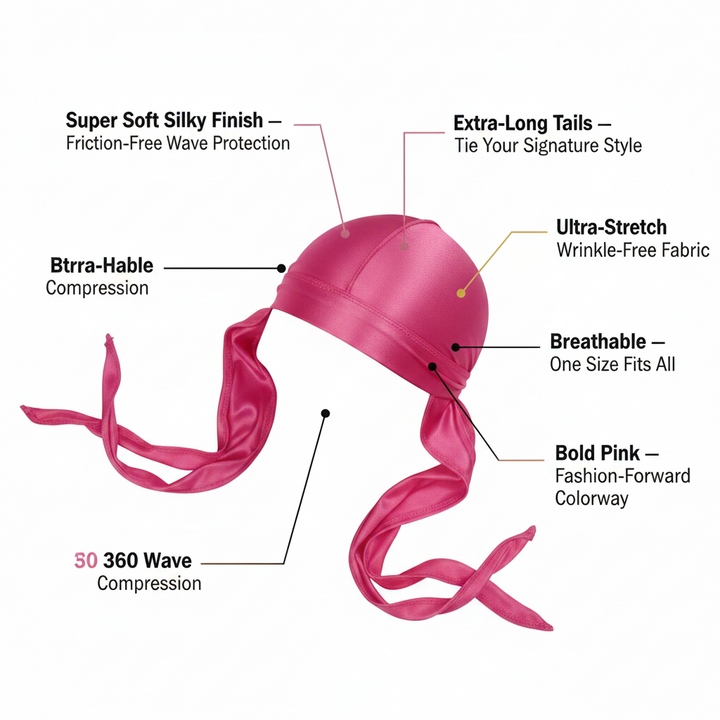 Mr. Durag Premium Deluxe Silky Durag, 1 Count, Pink
