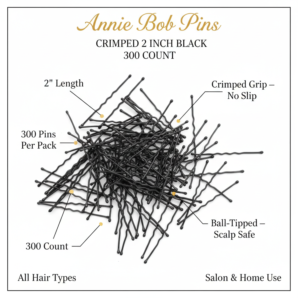 Annie Bob Pins Crimped 2 Inch, 300 Count, Black