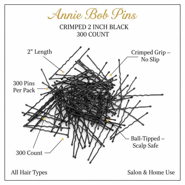 Annie Bob Pins Crimped 2 Inch, 300 Count, Black