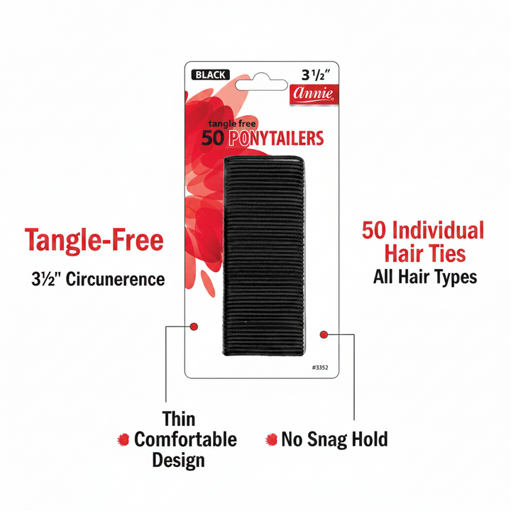 Annie Tangle Free Ponytailers Thin 3 1/2 Inch, 50 Count, Black