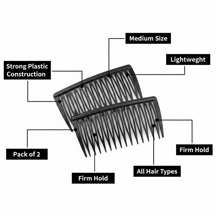 Annie Side Combs Medium, 2 Count, Black