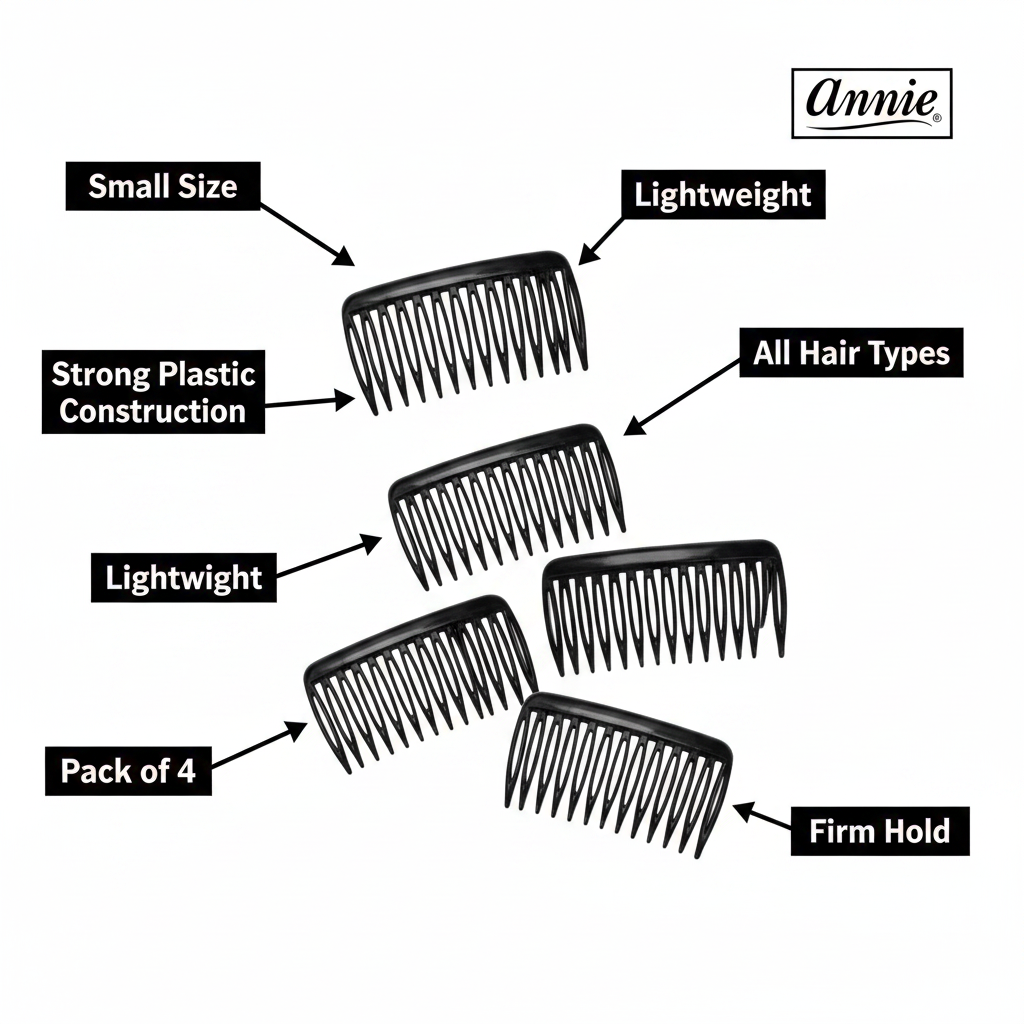 Annie Side Combs Small, 4 Count, Black