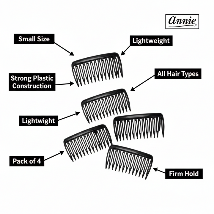 Annie Side Combs Small, 4 Count, Black