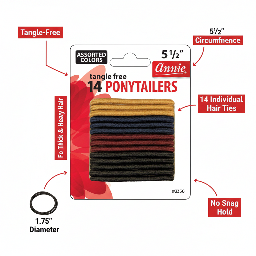 Annie Tangle Free Ponytailers Thick 5 1/2 Inch, 14 Count, Assorted Color
