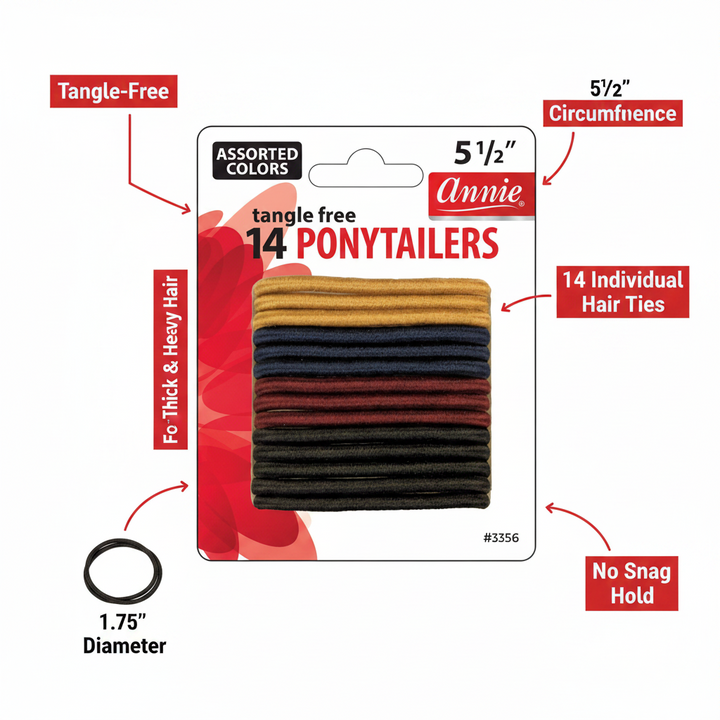 Annie Tangle Free Ponytailers Thick 5 1/2 Inch, 14 Count, Assorted Color