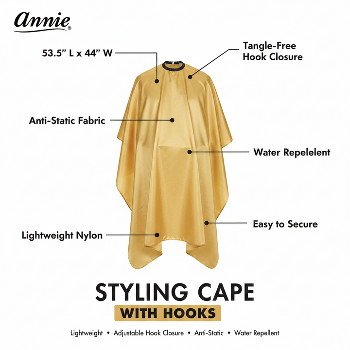 Annie Premium Styling Cape with Stretchable Hook, 1 Count, Gold
