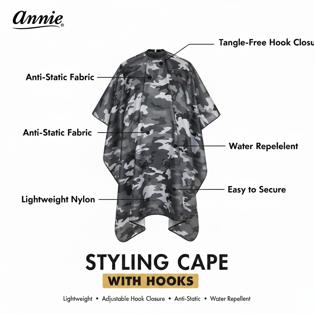 Annie Premium Styling Cape with Stretchable Hook, 1 Count, Camo