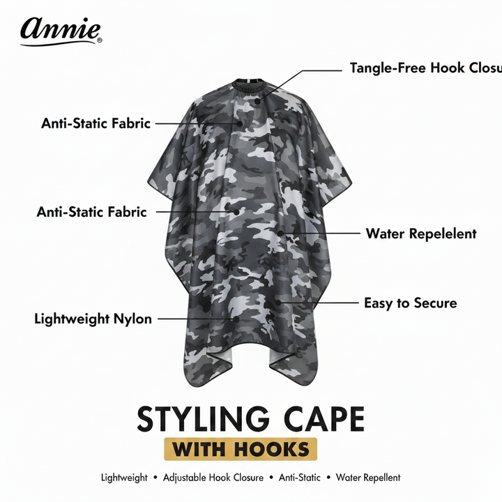Annie Premium Styling Cape with Stretchable Hook, 1 Count, Camo
