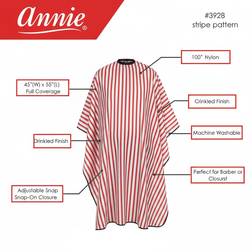 Annie Barber Styling Cape, 1 Count, Red & White Stripes
