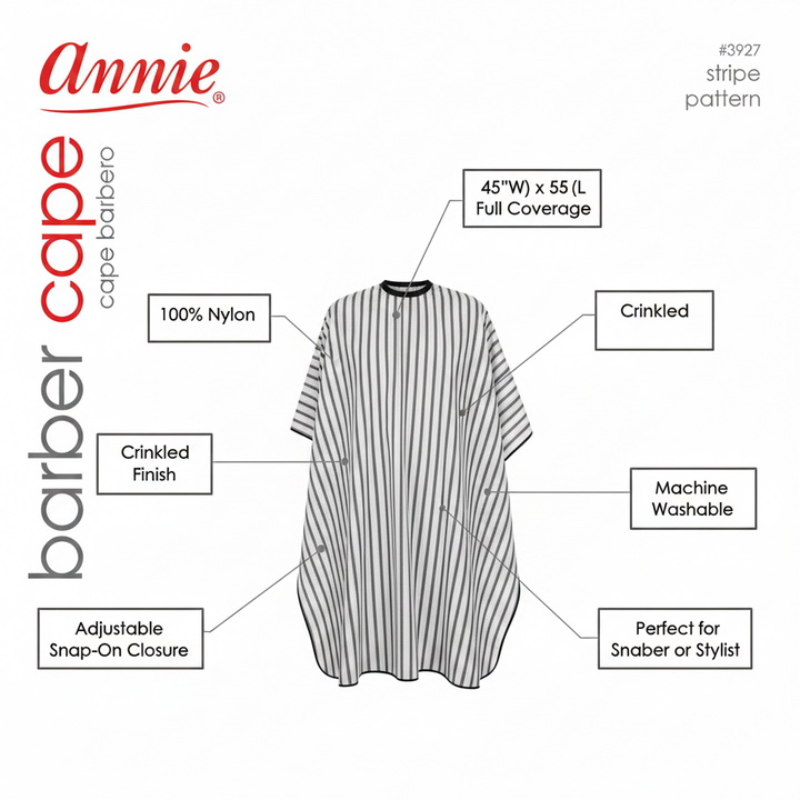 Annie Barber Styling Cape, 1 Count, Black & White Stripes