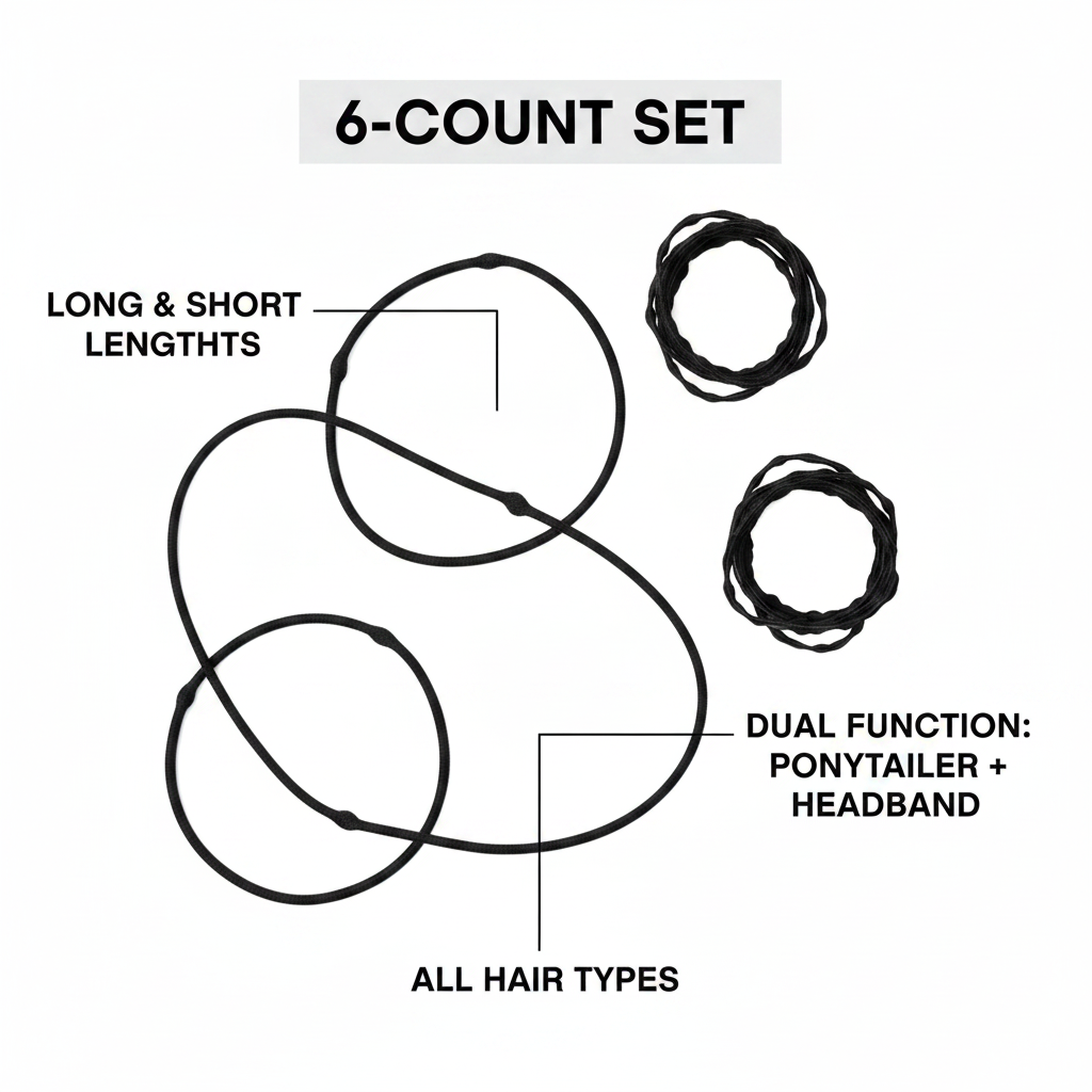 Annie Ponytailer Set, 6 Count, Black