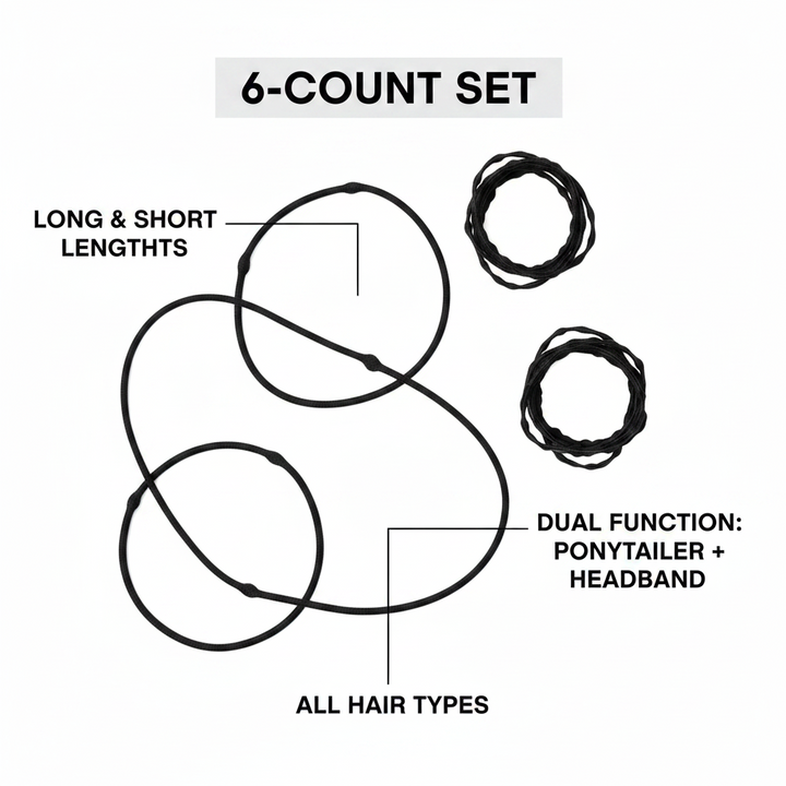 Annie Ponytailer Set, 6 Count, Black