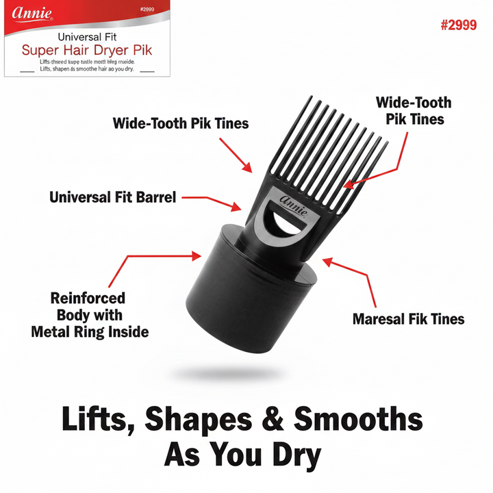 Annie Extra Super Hair Dryer Pik Attachment, 1 Count, Black
