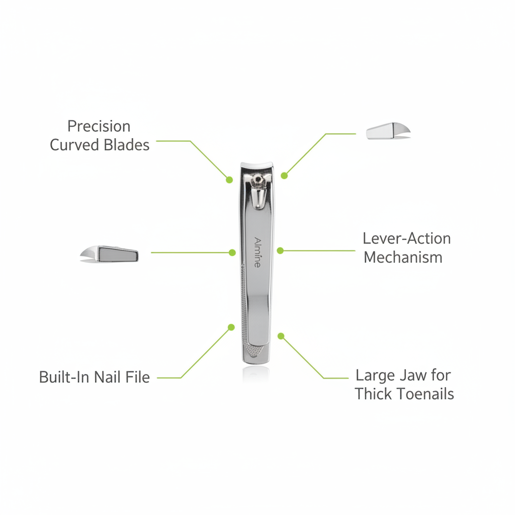 Almine Toenail Clipper with File Large, 1 Count, Silver