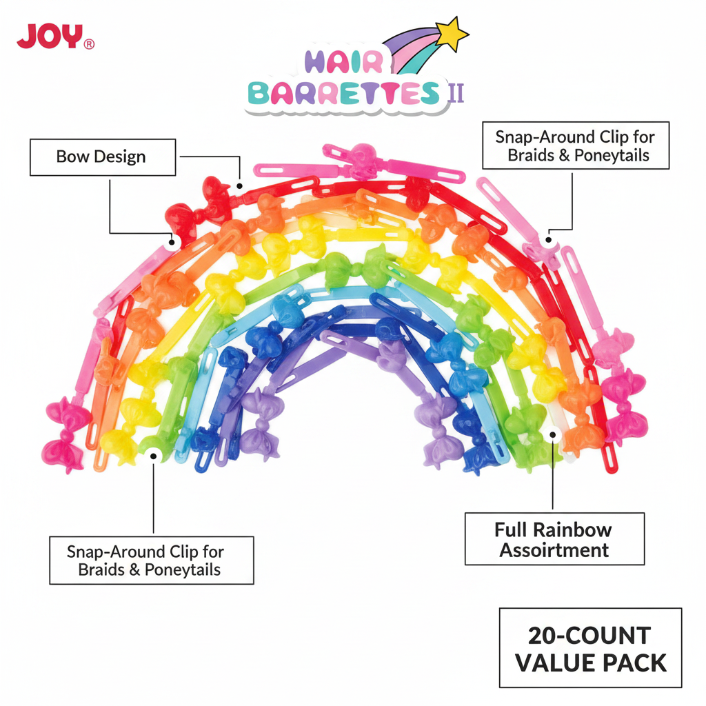 Joy Hair Barrettes 20ct Rainbow Colors Ribbon II