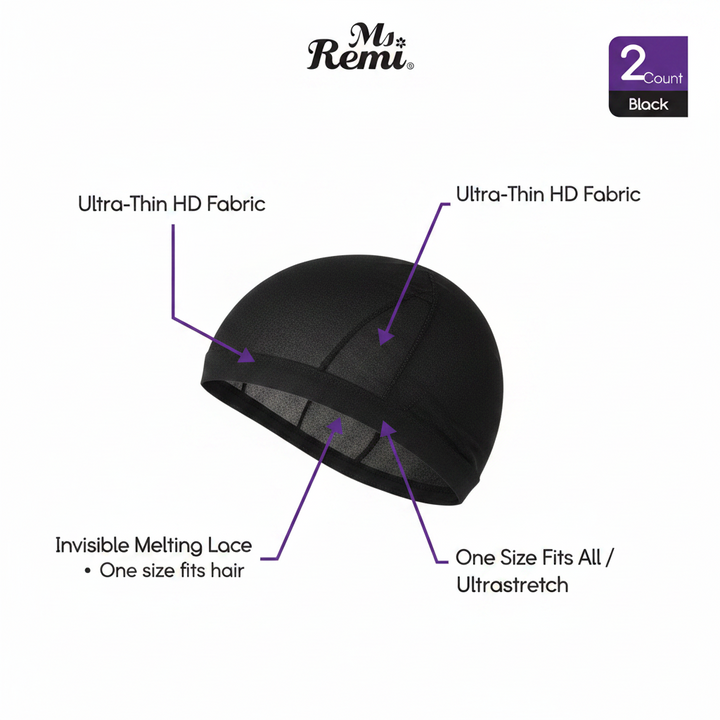 Ms. Remi HD Invisible Melting Wig Cap, 2 Count, Black