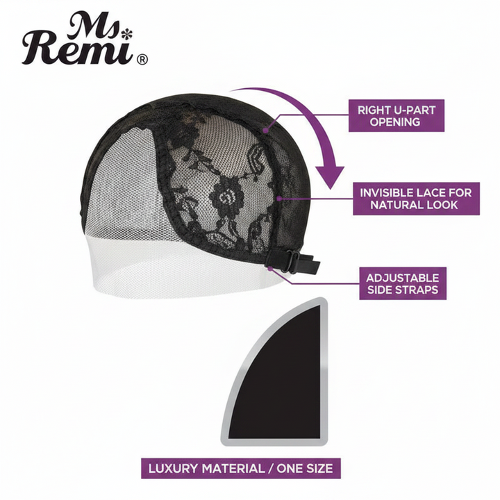 Ms. Remi Right U-part Weaving Cap, 1 Count, Black
