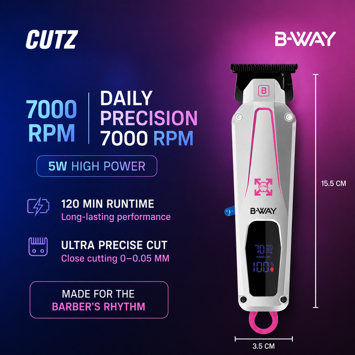 B-WAY Professional Barber Kit – Cordless Hair Clipper, Trimmer & Foil Shaver Set – Urban New Clipper, CUTZ White Detail Trimmer & OFF White Shaver for Fades, Haircuts & Finishing