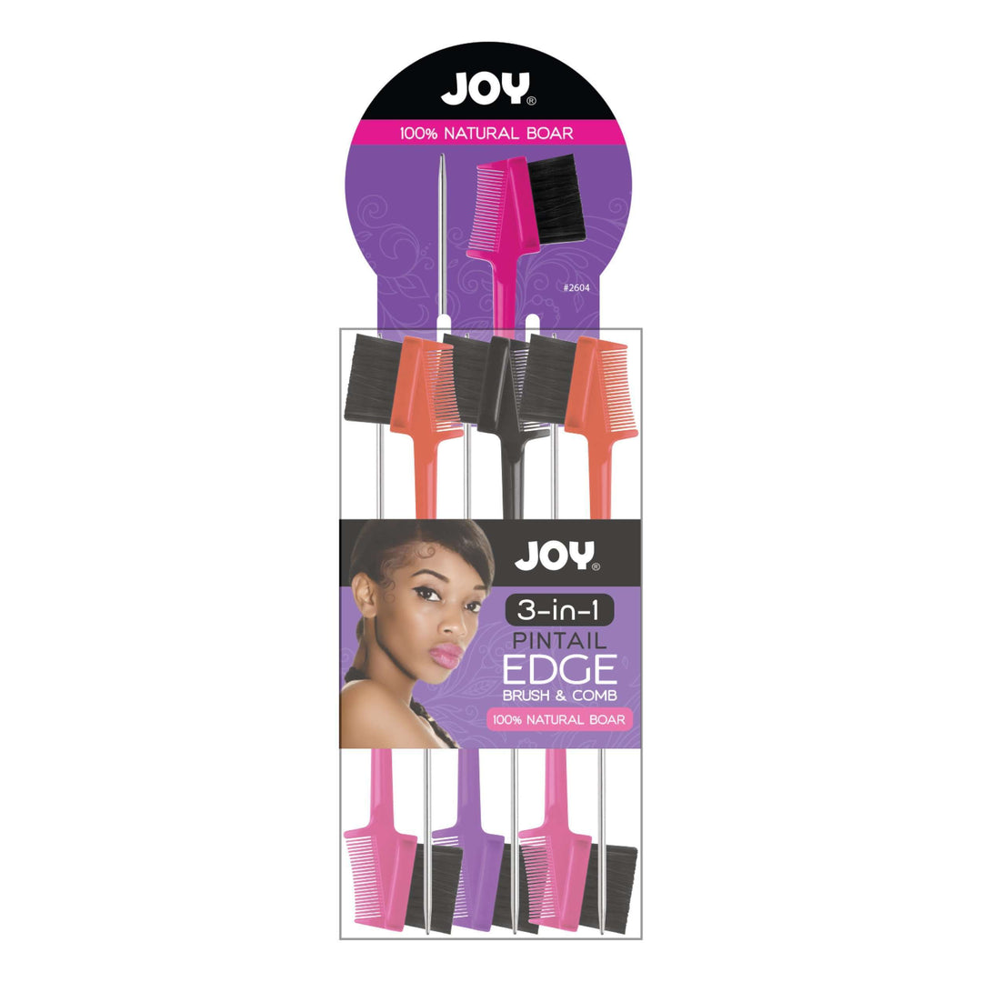 Joy 3 in 1 Pintail Edge Brush & Comb Jar, 24 Count, Assorted Colors
