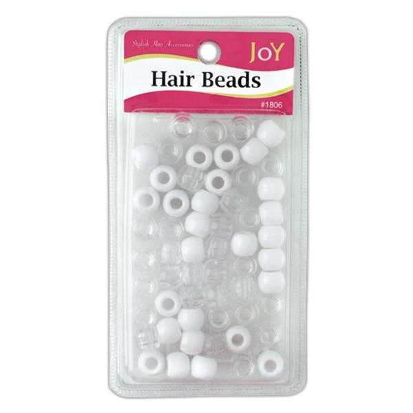 Joy Round Hair Beads Large, 60 Count, White and Clear