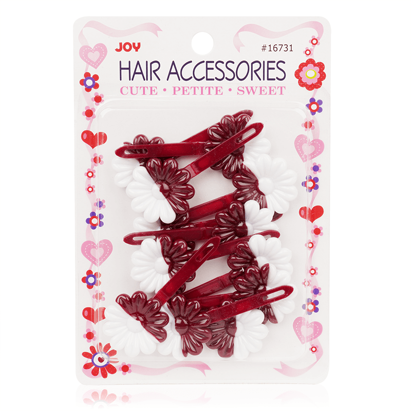 Joy Daisy Barrettes, 12 Count, White & Maroon