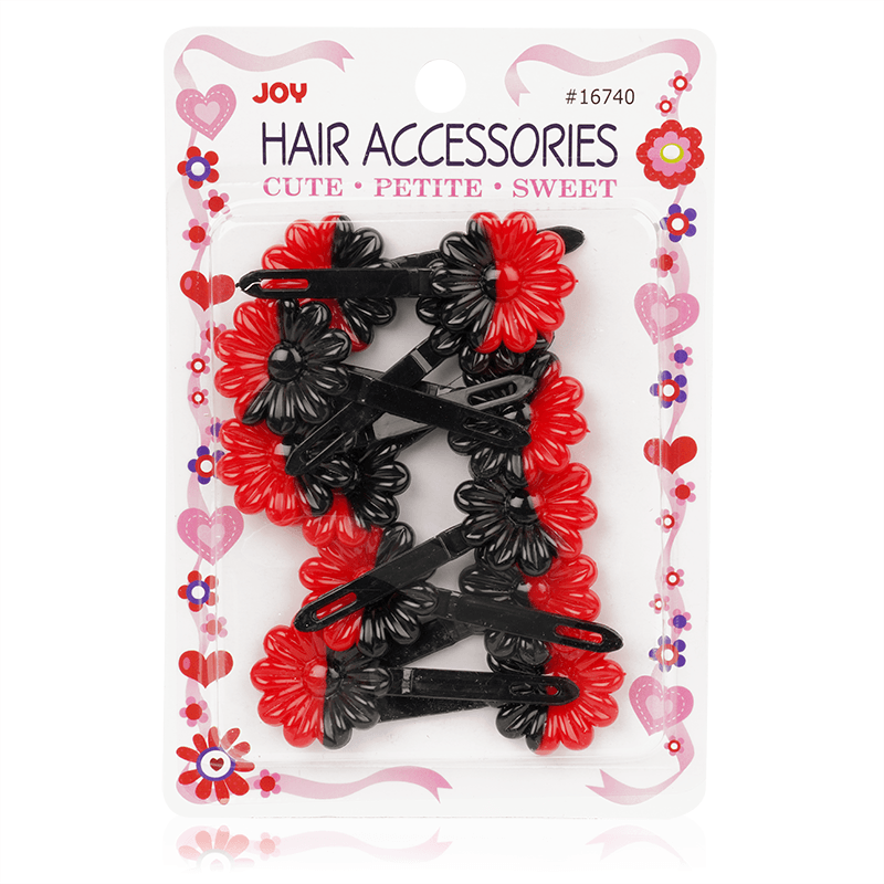 Joy Daisy Barrettes, 12 Count, Black & Red