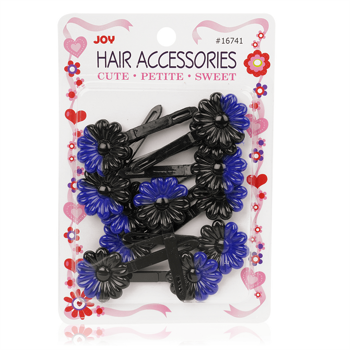 Joy Daisy Barrettes, 12 Count, Black & Blue