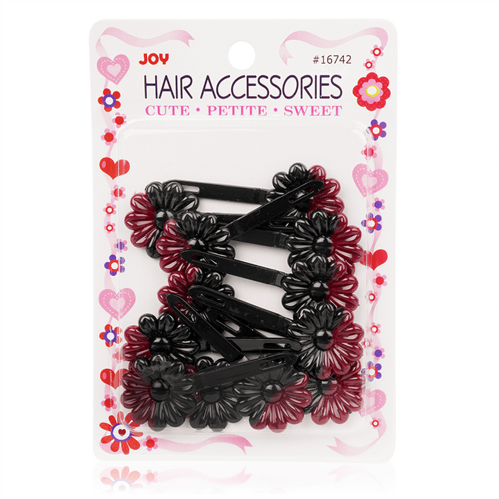 Joy Daisy Barrettes, 12 Count, Black & Dark Red