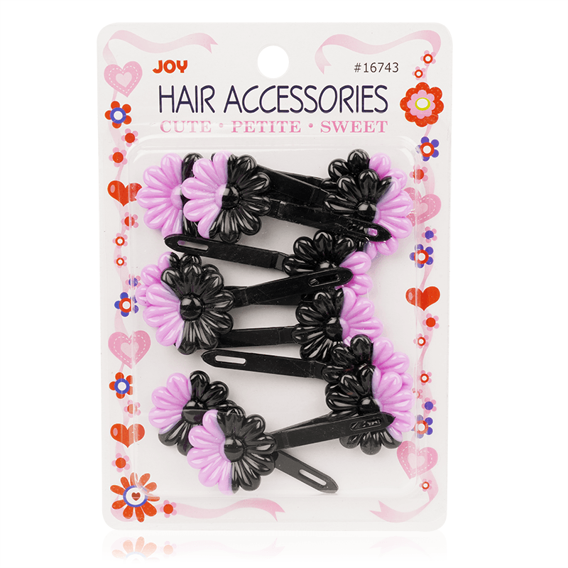Joy Daisy Barrettes, 12 Count, Black & Light Purple