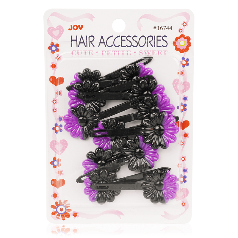 Joy Daisy Barrettes, 12 Count, Black & Purple