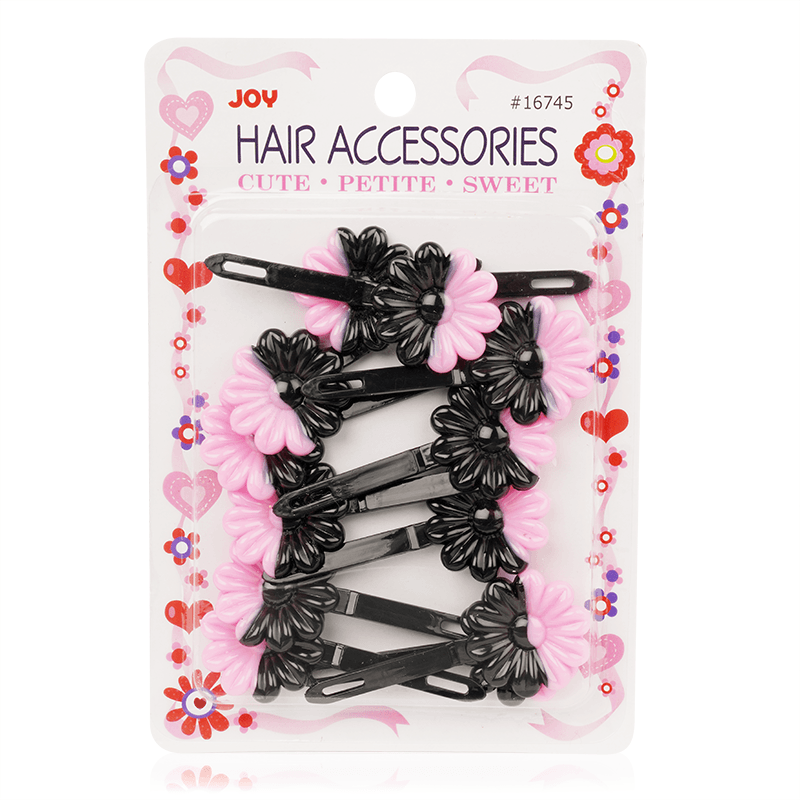 Joy Daisy Barrettes, 12 Count, Black & Light Pink