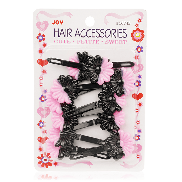 Joy Daisy Barrettes, 12 Count, Black & Light Pink